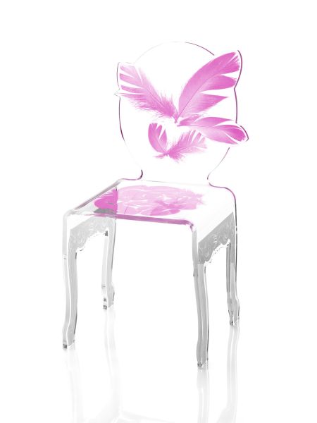 Chaise Plume en acrylique rose - Acrila Concept