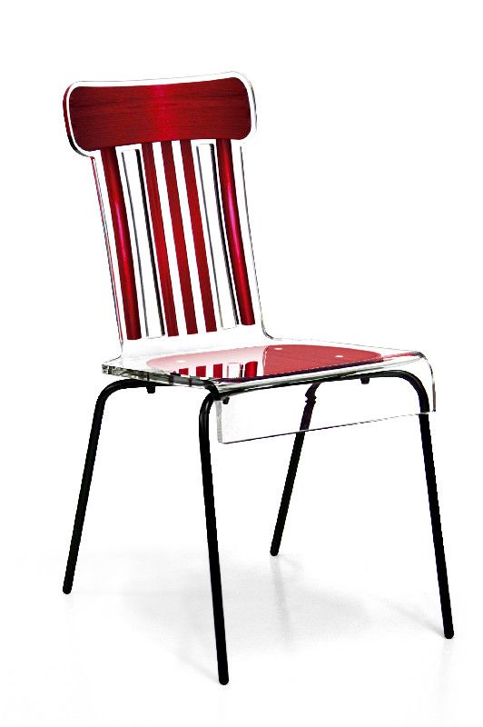 Chaise acrylique Bistrot pieds métal rouge