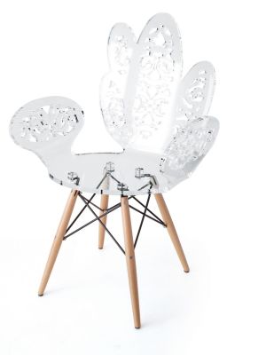 Chaise acrylique Love dentelle blanche