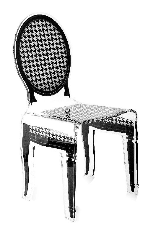 Chaise acrylique Sixteen pied de poule blanc