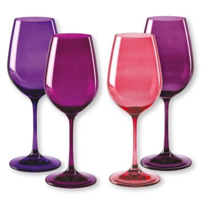 Boîte de 4 verres à vin cristallin Kador rose ht.22,4 cm