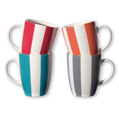 Coffret de 4 mugs Diabolo Stripes ht.9,3 cm faïence