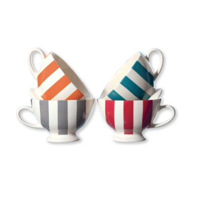 Coffret de 4 mugs jumbo mini Diabolo Stripes Balls ht.7,5 cm faïence