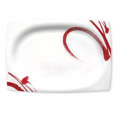 Plat porcelaine rectangulaire Paint in Red 39x27