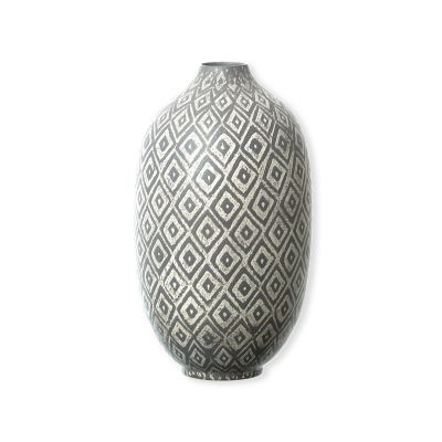 Vase céramique ethnique motifs géométriques gris Ottilo Ht.30 cm