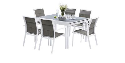 Ensemble salon de jardin Modulo 6 places blanc/gris perle