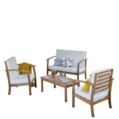 Salon de jardin Acacia en bois coloris blanc 4 places 3 fauteuils