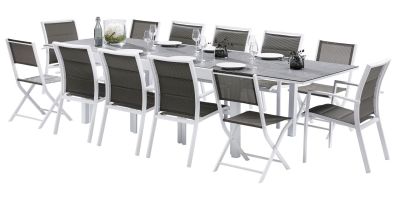 Salon de jardin Modulo Stone Blanc/gris Table 8/12 pl 8 fauteuils 4 chaises