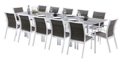 Salon de jardin Modulo Stone Blanc/gris perle Table 8/12 pl 12 fauteuils
