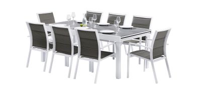 Salon de jardin Modulo Stone Blanc/gris perle Table 8/12 places 8 fauteuils