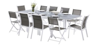 Salon de jardin Modulo blanc/gris Table 6/10 places 6 fauteuils 4 chaises