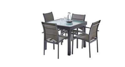 Salon de jardin Modulo gris anthracite Table 4/8 places+ 4 fauteuils