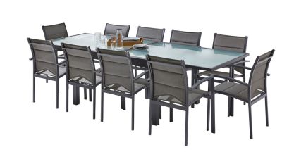 Salon de jardin Modulo gris anthracite Table 6/10 places 10 fauteuils