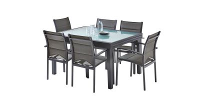 Salon de jardin Modulo gris anthracite Table 6/10 places+ 6 fauteuils