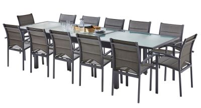 Salon de jardin Modulo gris anthracite Table 8/12 places+12 fauteuils