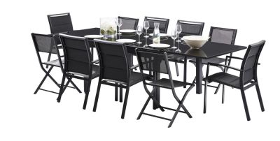 Salon de jardin Modulo noir Table 6/10 places 6 fauteuils 4 chaises