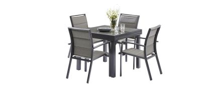 Salon de jardin Modulotex gris Table 4/8 places+4 fauteuils