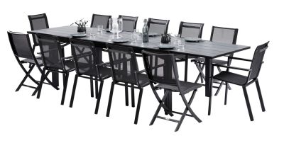 Salon de jardin Star HPL noir Table 8/12 places 8 fauteuils 4 chaises
