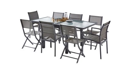 Salon jardin Modulo gris anthracite Table 4/8 places 4 fauteuils+4 chaises