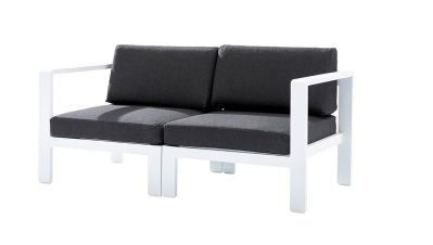 Sofa Orlando en aluminium coloris blanc coussins anthracite