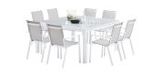 salon de jardin Whitestar blanc/gris clair Table 8/12 places+ 8 fauteuils - Wilsa Garden