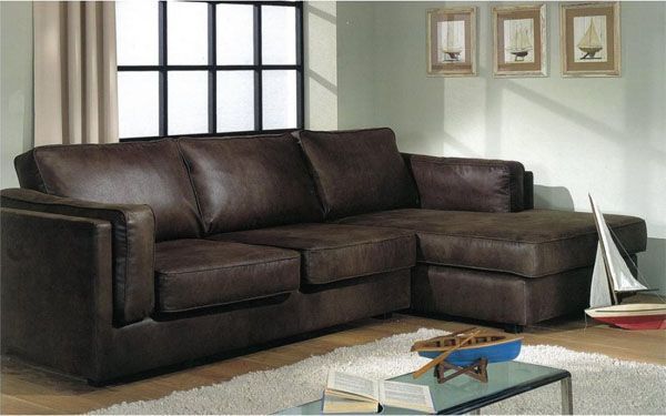 Canapé d'angle aspect cuir marron - Mobilier | decotaime.fr