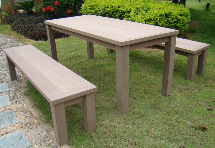 Ensemble de jardin Garden Set 1 table + 2 bancs résine aspect bois foncé