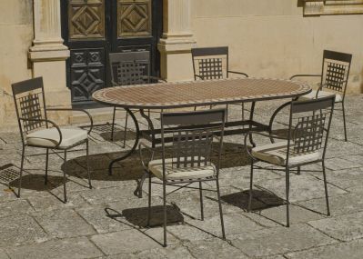 Salon de jardin acier/mosaique Altamira-Vigo 6 places 1 table + 6 fauteuils