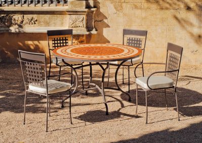 Salon de jardin acier/mosaique Lorny-Vigo 4 places 1 table + 6 fauteuils