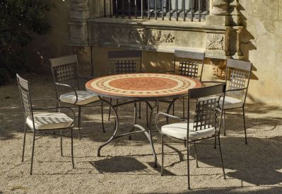 Salon de jardin acier/mosaique Lorny-Vigo 6 places 1 table + 6 fauteuils