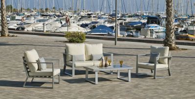 Salon de jardin aluminium Boliva 4 places 2 fauteuils canapé table basse