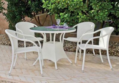 Salon de jardin aluminium Calblanc blanc 4 places 1 table + 4 fauteuils