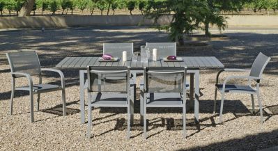 Salon de jardin aluminium Denis-Ambere 6 places 1 table 6 fauteuils