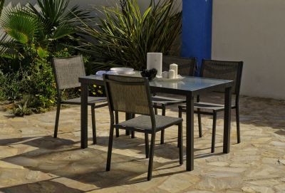 Salon de jardin aluminium Horizon anthracite 4 places 1 table + 4 chaises