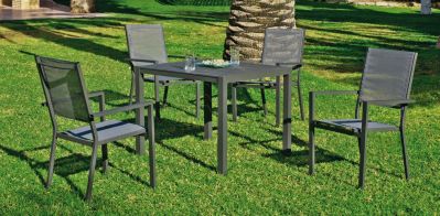 Salon de jardin aluminium Ibiza anthracite 4 places 1 table + 4 fauteuils
