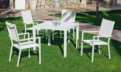 Salon de jardin aluminium Ibiza blanc 4 places 1 table + 4 fauteuils