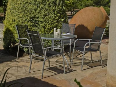 Salon de jardin aluminium Nora gris-argent 4 places 1 table + 4 chaises