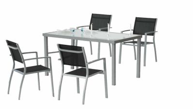Salon de jardin aluminium Perseo noir 4 places 1 table + 4 fauteuils