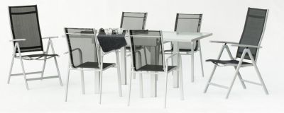 Salon de jardin aluminium Pisalo noir 6 places 1 table + 6 fauteuils