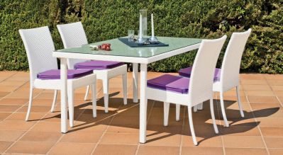 Salon de jardin aluminium Villalba blanc 4 places 1 table + 4 chaises