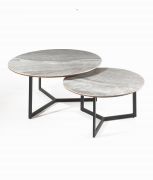 Set de 2 tables basses Kansas plateau verre céramique ronde Ø90 + Ø70 cm
