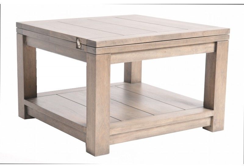 Table basse extensible hévéa grisé 60x60x40