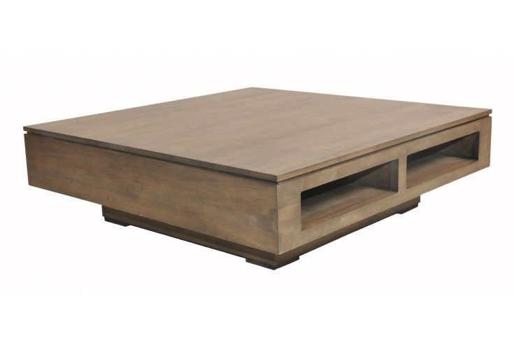 Table basse hévéa carrée grisée 100x100x35