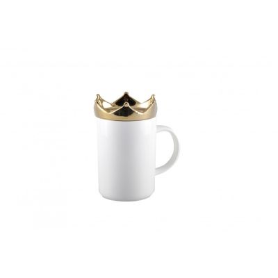 Mug + couvercle Gatsby en porcelaine couronne dorée - Aulica