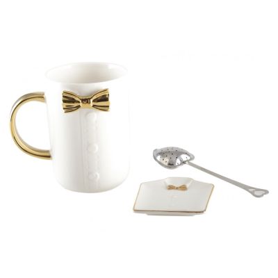 Mug + cuillère à thé Gatsby en porcelaine noeud papillon - Aulica