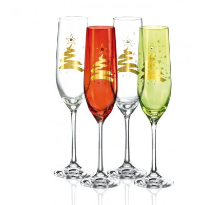 Set de 4 flûtes à champagne Noël Traditionnel en verre - Aulica
