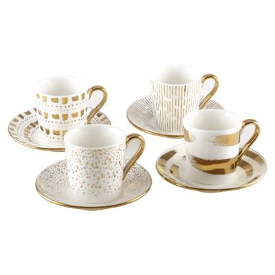 Set de 4 tasses à café + sous-tasses Firenze en porcelaine - Aulica