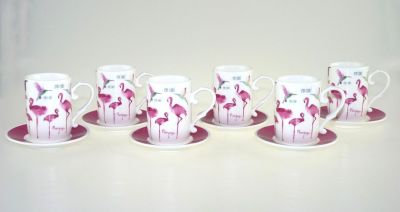 Set de 6 tasses à café porcelaine + soucoupes Flamant Rose - Aulica