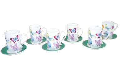 Set de 6 tasses à café porcelaine + soucoupes Papillons - Aulica