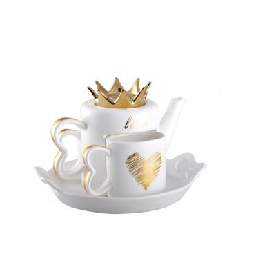 Théière + tasse à thé Gatsby en porcelaine couronne dorée - Aulica